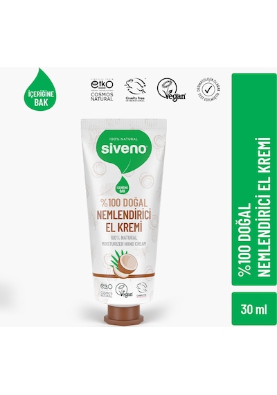 Siveno %100 Doğal El ve Vücut Kremi Hindistan Cevizi Avokado Yoğun Nemlendirici Onarıcı Vegan 50 ML