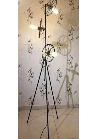 Mylights Retro Rustik Üçlü Üç Ayak Rustik Lambader Siyah