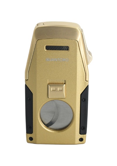 Quantoro Çift Torch Pürmüz Düz Kesici/delicili Gold Metal Puro Çakmağı - Trz1128