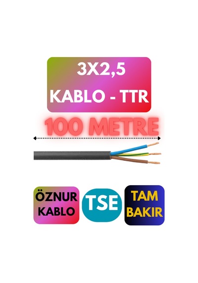 Öznur 3x2,5 Ttr Kablo Metre Seçenekli Siyah - 100 Metre