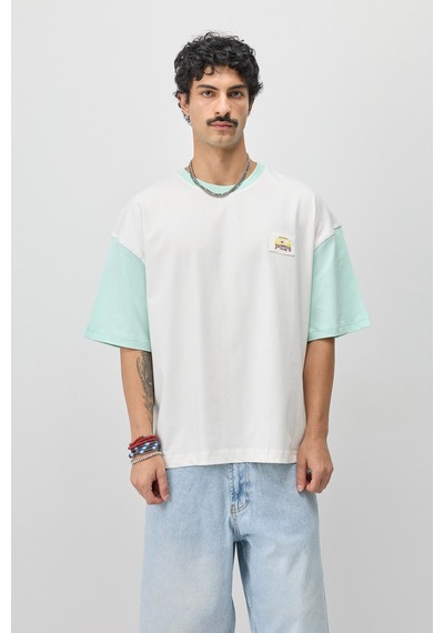 Vamos Oversize Baskılı Tişört V70-208 Mint Yeşili