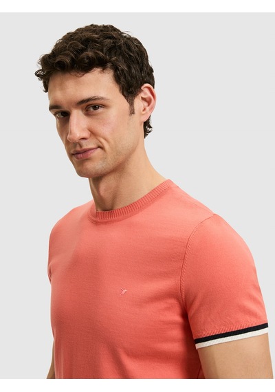Mercan Slim Fit Bisiklet Yaka Triko T-shirt Kirmizi