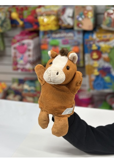 Peluş 25 Cm El Kuklası Kahverengi At Kukla Çok Renkli