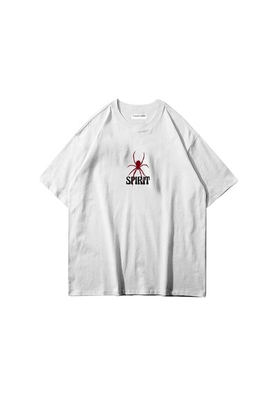 Startmore Spirit Örümcek Ön Arka Baskılı Pamuk Oversize Bisiklet Yaka Beyaz