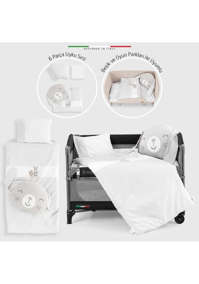 Elelelife Rabbit 6 Parça Oyun Parkı Park Yatak Bebek Uyku Seti Gri