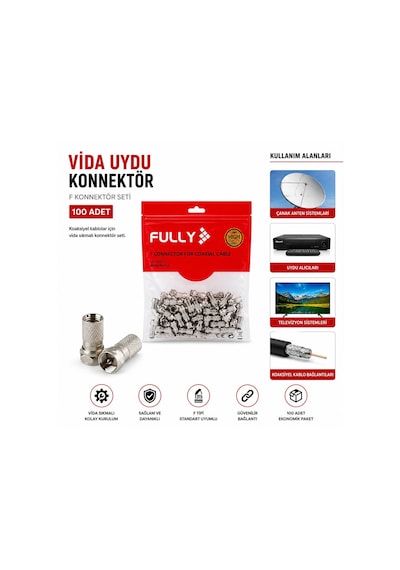 Fully E-320a Uydu Konnektör 100 Adet Vida Ef
