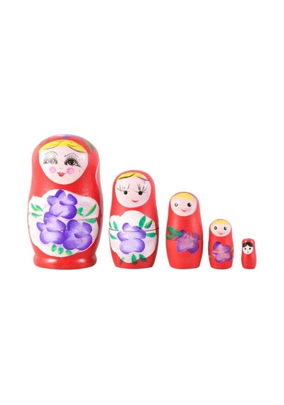 Ahşap Matruşka Bebek Beşli Set Kırmızı