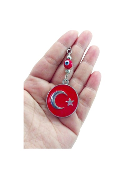 Kırmızı Nazar Boncuklu Metal Ay Yıldız Türkiye Araba Dekoru Hediy