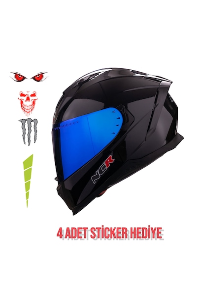 Ncr Stream Mavi Vizörlü Kapalı Kask Parlak Siyah