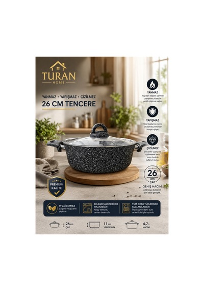 26 Cm Gıranit Derin Tencere Gri