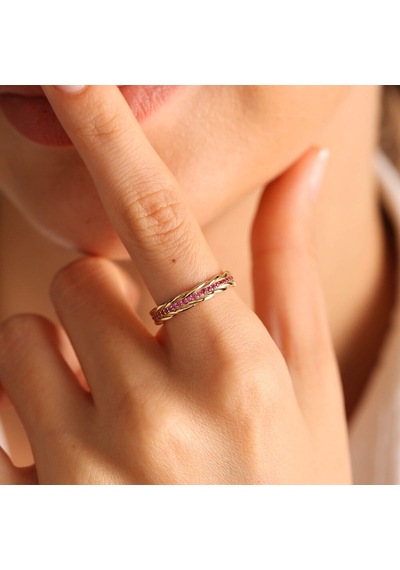14 Ayar Altın Sarmaşık Ruby Yüzük T11008 Renkli