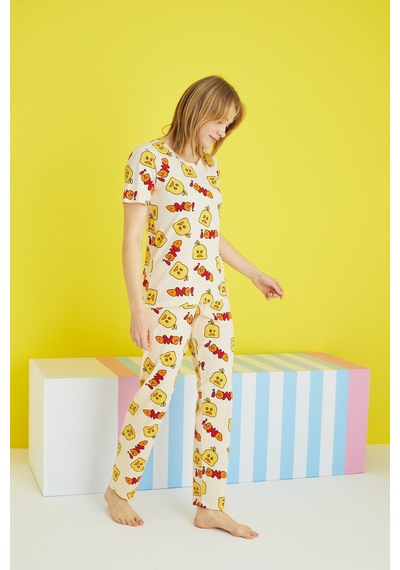 Siyah İnci Örme Pijama Takım Çok Renkli