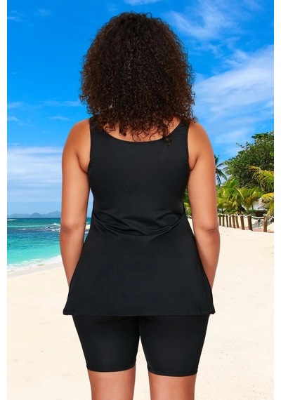 Ersefa Konforlu Plus Size Mayo Tasarım Büyük Beden Hızlı Kuruyan Yaz Kol Siyah