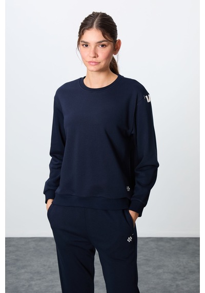 Tommy Life İndigo Kompakt Pamuklu Kalın Pürüzsüz Dokulu O Yaka Oversize Fit Kadın Eşofman Takım - 95341 Indıgo
