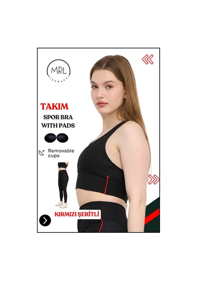 Missmaral Kadın Spor Takım Yüksek Bel Tayt Pedli Büstiyer Sport Team High Waist Padded Bustier Black 3048 Siyah Kırmızı