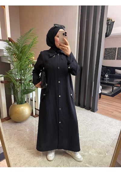 Esra Butik78 Siyah Renk Büyük Beden Uyumlu Yazlık Paraşüt Kumaş Tesettür Kap