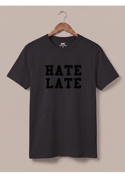 Maccali Erkek Siyah Hate Late Baskılı Bisiklet Yaka Bol Kesim Tişört