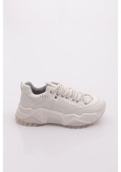 Dgn 65119-22y Kadin Bağcikli Kalin Taban Sneakers Ayakkabi Beyaz Cilt