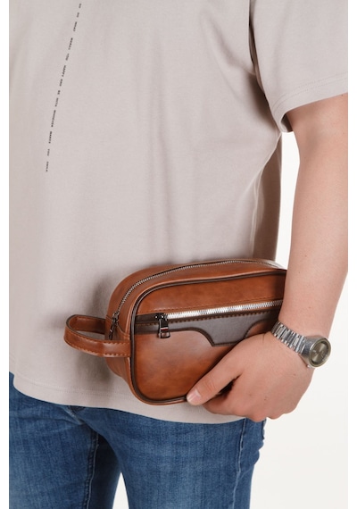 Newish Polo Crazy Desenli Suni Deri Portföy-clutch Traşlık Ve El Çantası Günlük, Seyahat Taba