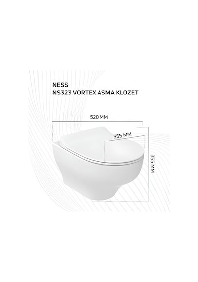 Creavit Ness Vortex Beyaz Asma Klozet Ns323, Creavit Ness Duroplast Yavaş Kapak Açık Bej