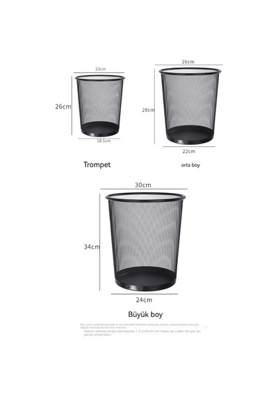 Ev Tipi Demir Çöp Kovası Yuvarlak Metal Hasır Çöp Kovası 12 Litre - Siyah 01 Siyah
