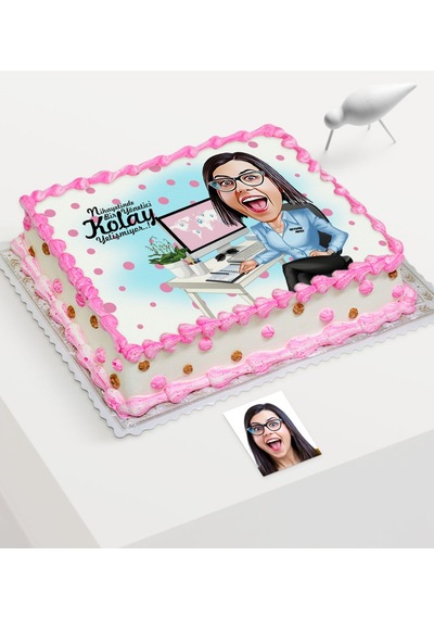 Kişiye Özel Bayan Genel Müdür Karikatür Baskılı Yaş Pasta Için Ye