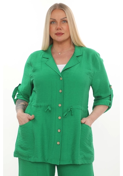 Lady Majestic Büyük Beden Viscose Cepli Ceket Benetton Yeşili