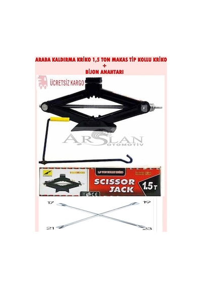 Araba Kaldırma Kriko 1.5 Ton Makas Tip Kollu Kriko+bijon Anahtarı Araba Kaldırma Kriko 1.5 Ton Makas Tip Kollu Kriko+bijon Anahtarı
