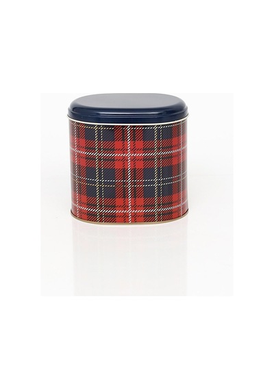 Plaid Ekose Desenli Oval Metal Saklama Kabı 14 x 12 x 13 CM 1.4 L Çok Renkli