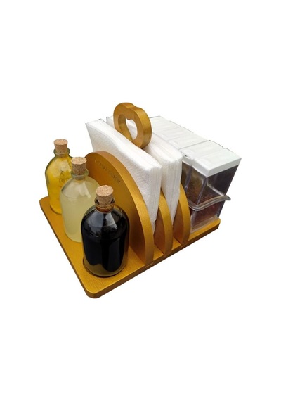 Ahşap Altın Varaklı Peçetelik Limonluk Yağlık Baharatlık Takımı