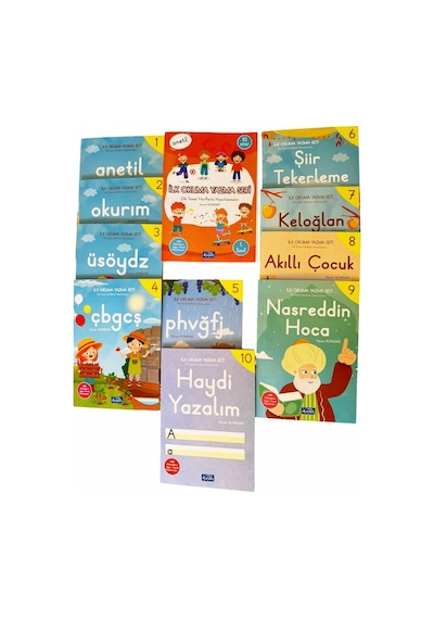 Anetil- Ilk Okuma Yazma Seti 10 Kitap Ve Örnek Harfli Çalışma Defteri Yeni Müredata Göre