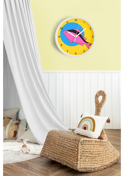 Soyut Balık Tasarımı Modern Duvar Saati - Çocuk Odası - 25cm - Önü Camlı Beyaz Kasa-jh0255 Beyaz