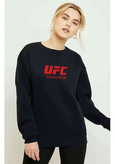 Ufc Logo Baskılı Siyah Kadın Sweatshirt