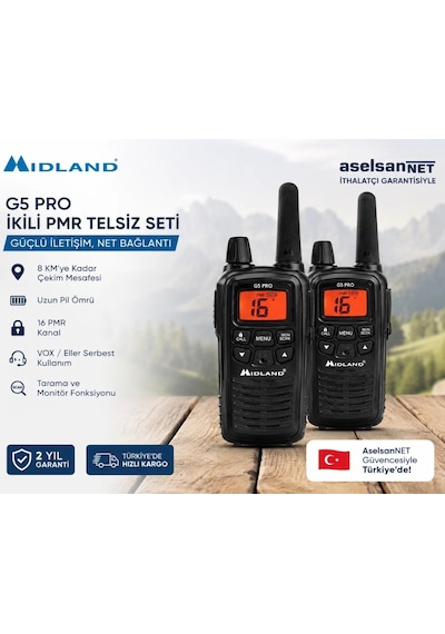 Midland G5 Pro Pmr446 El Telsizi 2&amp Amp 39 Li Set 16 Kanal Vox Kulaklık