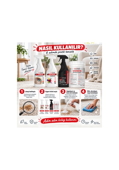Profesyonel Halı Ve Koltuk Temizlik Seti Venüs + Force + Multi Sprey + Oxymax Güçlü Leke Çıkarıcı Paket
