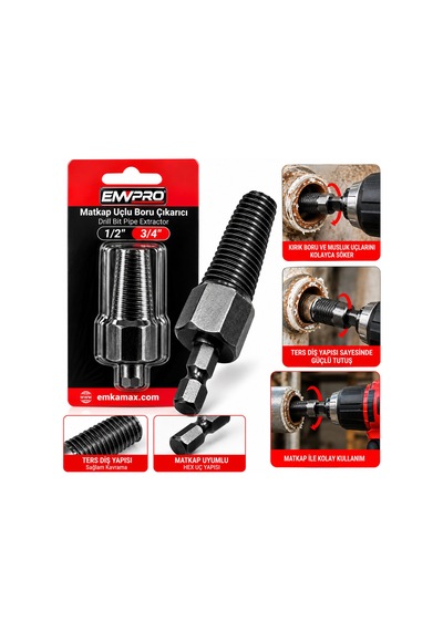 Matkap Uçlu Boru Çıkarıcı 1/2 Inc -3/4 Inc 5570