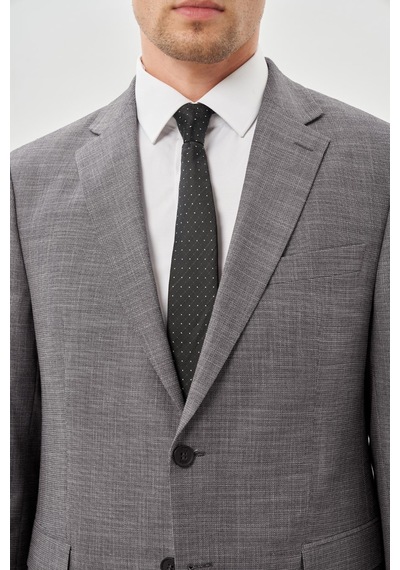 İmza Gri Kendinden Desenli Bez Ayağı Mono Yaka Tam Astar Çift Yırtmaç 2 Düğme 4 Drop Comfort Fit Classic Takım Elbise 1001245161 Gri