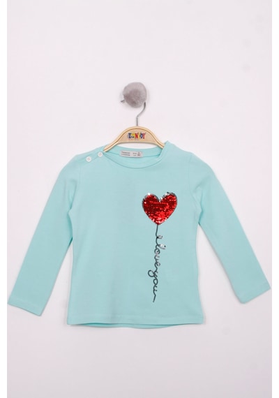 Toontoy Kids Toontoy Kız Çocuk Göğsü Pul Nakışlı T-shirt Mint Yeşili