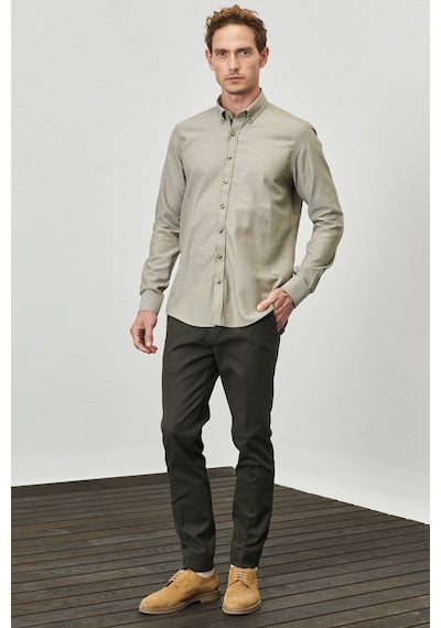 AC&Co / Altınyıldız Classics Erkek Yeşil Slim Fit Dar Kesim Armürlü Esnek Casual Pantolon 4A0123100022YSL50