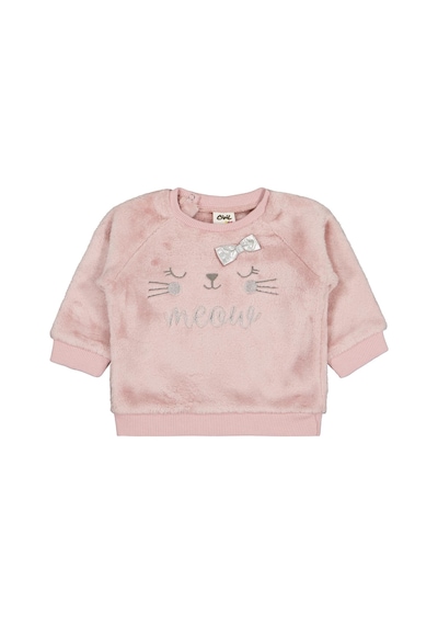 Civil Baby Fiyonk Meow Nakışlı 6-18 Ay Sweatshirt - Lila Soft Gül Kurusu