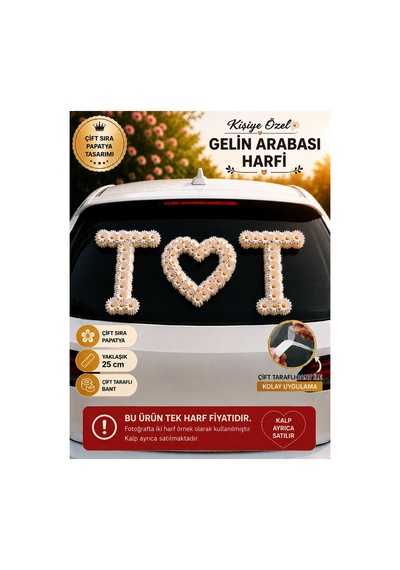 Kişiye Özel Gelin Arabası T Harfi Çift Sıra Papatya Süsü 25 Cm Tek Harf - 902366618 Diğer
