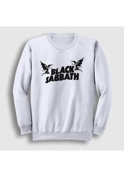 Presmono Unisex Logo Black Sabbath Sweatshirt Beyaz