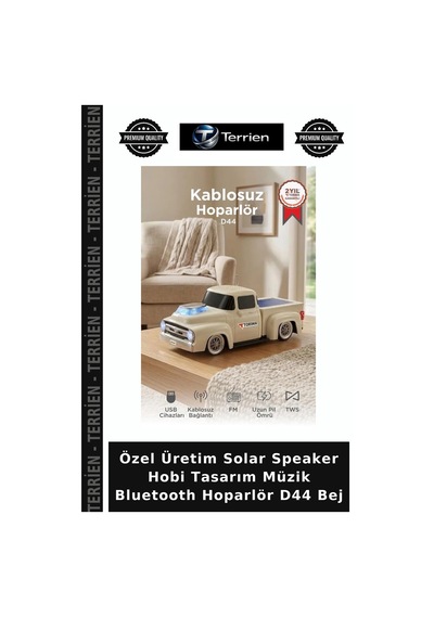 Özel Üretim Solar Speaker Hobi Tasarım Müzik Bluetooth Hoparlör D44 Bej