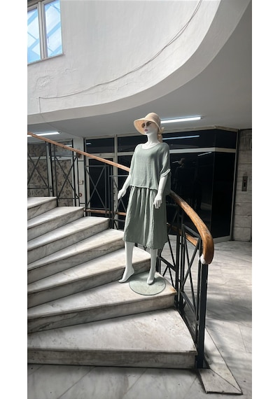 Eren Style İtalyan Müslin Keteni Üstü File Bluzlu Astarlı Tek Parça Elbise-9256 Su Yeşili Eren Style İtalyan Müslin Keteni Üstü File Bluzlu Astarlı Tek Parça Elbise-9256 Su Yeşili