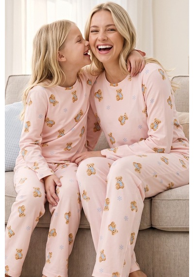 Siyah İnci Desenli Termal Kumaşlı Ultra Soft Yumuşak Örme Pijama Takımı 26226912 Pembe