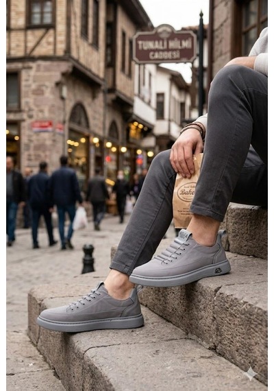 Guja 26y510-2 Rahat Kauçuk Taban Tekstil Lastik Bağcıklı Sneaker Erkek Ayakkabı Gri