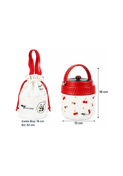 Valkyrie 1200 Ml Yalıtımlı Yemek Termosu Seti Paslanmaz Çelik İç Hazneli Yalıtımlı Taşıma Çantalı Kırmızı
