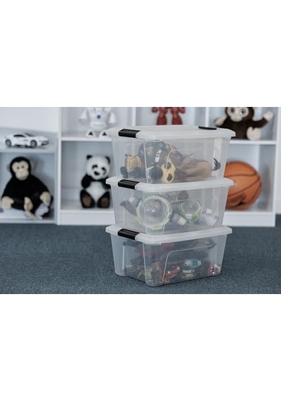 Kutu, Plastik Saklama Düzenleyici, 6'li Paket, 6 X 15 L, Sabit, Klipsler, İstiflenebilir, Çok Amaçlı, Oturma Odası, Diğer