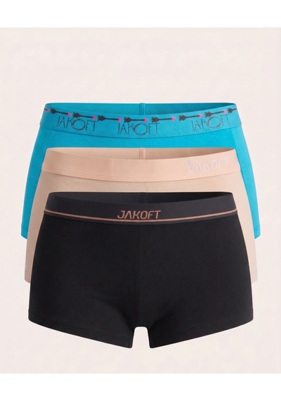 Jakoft Classic Pamuklu Kadın Boxer 3'lü Paket Siyah - Mavi - Ten