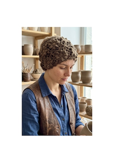 Emybox El Örgüsü Siyah Kadın Bere Tığ İşi Çiçek Motifli Bohem Kışlık Şapka - Vintage Stil Yumuşak Örgü Bere Modeli Kahverengi